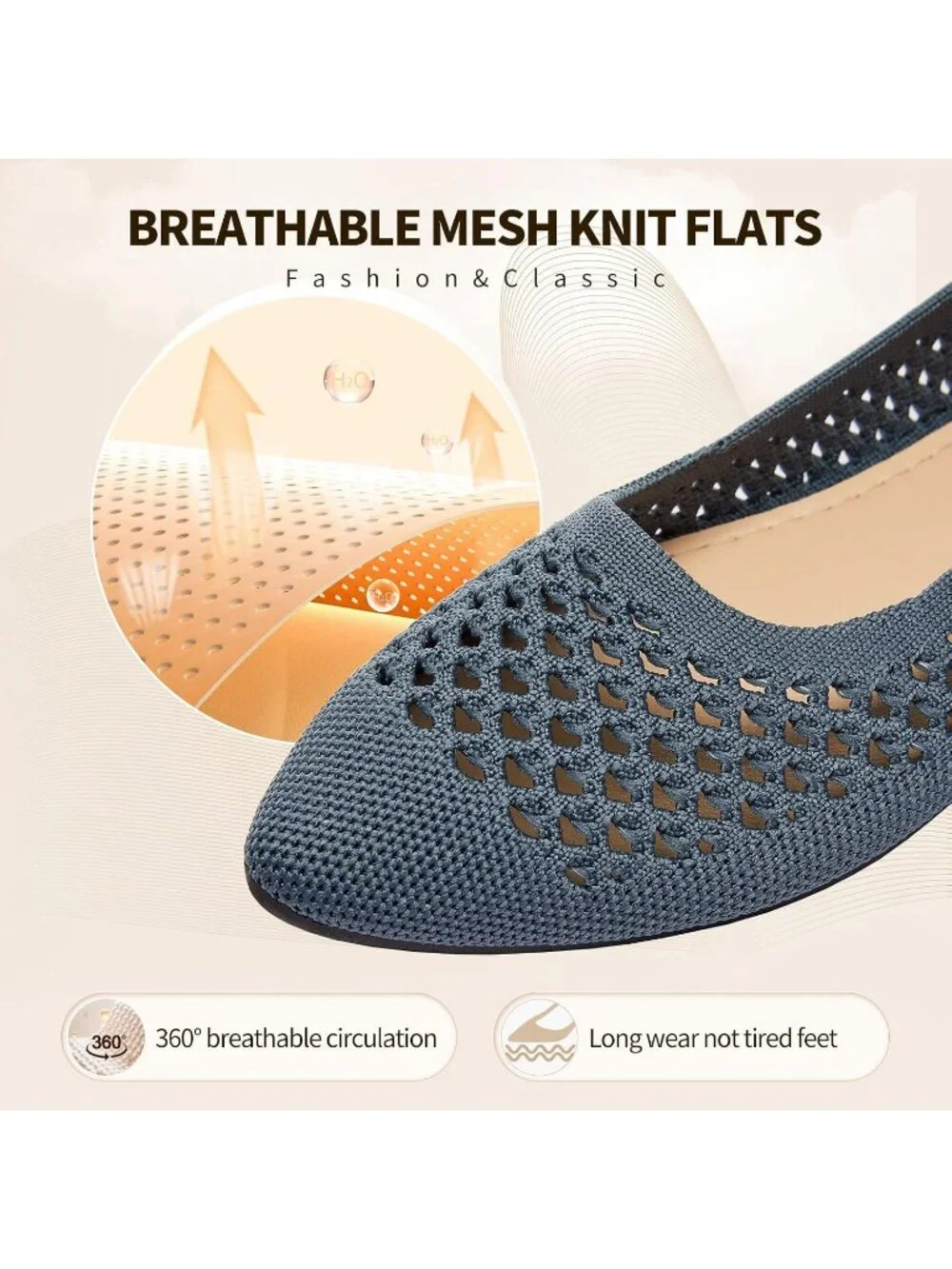 Women's Dark Grey Comfortable Pointed Toe Slip On Business Casual Ballet Flats